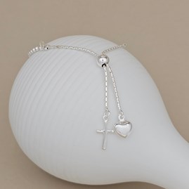 Children's Silver First Holy Communion Bracelet First holy communion jewellery First Holy Communion gifts for girls slider bracelet cross heart