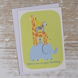 Children's 'With Love on Your Birthday' Party Animals Card Children's 'With Love on Your Birthday' Party Animals Card
