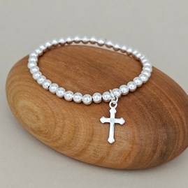 Child's Confirmation Bracelet With Silver Cross Confirmation jewellery Confirmation gifts for girls beaded bracelet elasticated silver cross