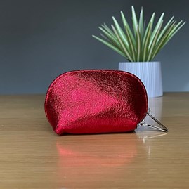 Leather Coin Purse in Metallic Red