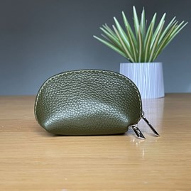 Leather Coin Purse in Olive Green