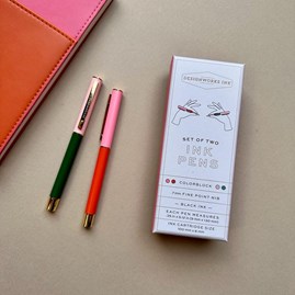 Colour Block Pens Red Orange & Emerald Set of 2