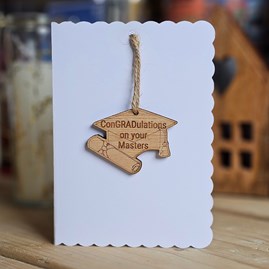 'ConGRADulations On Your Masters' Decoration and Card Graduation Gifts Sentiment Keepsake Gifts Wooden Hanging Decoration Card