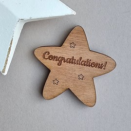 'Congratulations!' Wooden Star Pocket Token Wooden Sentiment Token Wooden Keepsake Gift Sentiment Gifts Pocket Token Gift