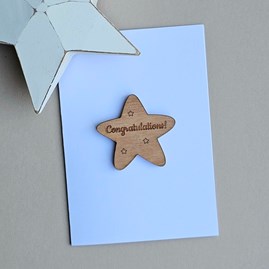 'Congratulations!' Wooden Star Token and Card Congratulations Greetings Card Wooden Sentiment Token Wooden Keepsake Gift Sentiment Gifts