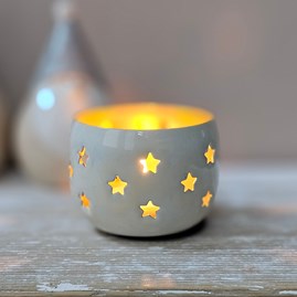 Cream Tea Light Holder with Cut Out Stars