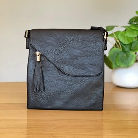 Cross Body Bag With Tassel in Black Gifts For Women Handbags And Accessory Gifts Cross Body Bags Black Zip Fold Over With Tassel