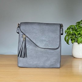 Cross Body Bag With Tassel in Dark Grey Gifts For Women Handbags And Accessory Gifts Cross Body Bags Dark Grey Zip Fold Over With Tassel