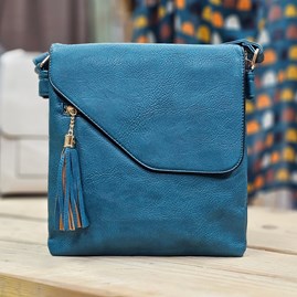 Cross Body Bag With Tassel in Dark Teal Cross Body Handbags Adjustable Strap Gifts For Women Square Bag With Tassel