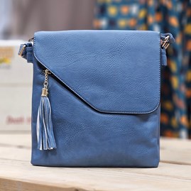 Cross Body Bag With Tassel in Denim Blue Cross Body Handbags Adjustable Strap Gifts For Women Square Bag With Tassel
