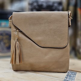 Cross Body Bag With Tassel in Khaki Cross Body Handbags Adjustable Strap Gifts For Women Square Bag With Tassel