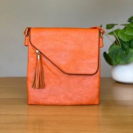 Cross Body Bag With Tassel in Orange Gifts For Women Handbags And Accessory Gifts Cross Body Bags Orange Zip Fold Over With Tassel
