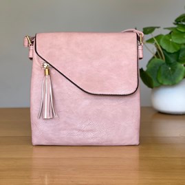 Cross Body Bag With Tassel in Pink Gifts For Women Handbags And Accessory Gifts Cross Body Bags Pink Zip Fold Over With Tassel