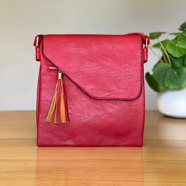 Cross Body Bag With Tassel in Red Gifts For Women Handbags And Accessory Gifts Cross Body Bags Red Zip Fold Over With Tassel