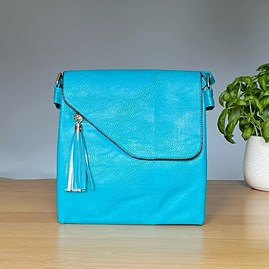 Cross Body Bag With Tassel in Teal Gifts For Women Handbags And Accessory Gifts Cross Body Bags Teal Zip Fold Over With Tassel