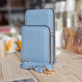 Cross Body Double-Zipped Mobile Phone Bag in Light Blue Gifts For Women Handbags And Accessory Gifts  Double-Zipped Mobile Phone Bag in Light Blue