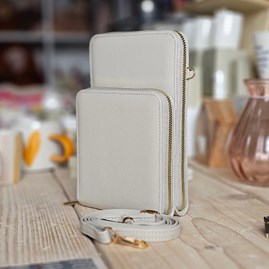 Cross Body Double-Zipped Mobile Phone Bag in Light Grey Gifts For Women Handbags And Accessory Gifts  Double-Zipped Mobile Phone Bag in Light Grey
