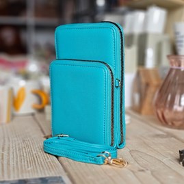 Cross Body Double-Zipped Mobile Phone Bag in Teal Gifts For Women Handbags And Accessory Gifts  Double-Zipped Mobile Phone Bag in Teal