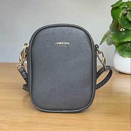 Cross Body Double Zip Bag in Dark Grey