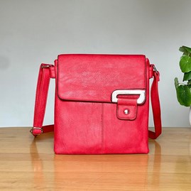 Cross Body Press Stud Bag in Red Gifts For Women Handbags And Accessory Gifts Cross Body Bags Silver Press Stud Bag in Red