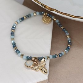 Crystal Bead Bracelet with Bee Charm and Round Crystal