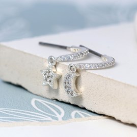 Crystal Star & Moon Hoop Earrings