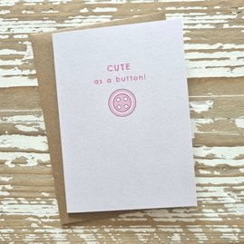 'Cute As A Button' Pink New Baby Card 'Cute As A Button' Pink New Baby Card