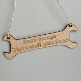'Dad's Garage' Wooden Spanner Hanging Sign Father's Day Gifts Quirky Fun Novelty Hanging Sign Dad's Garage Gifts For Dad DIY Gifts