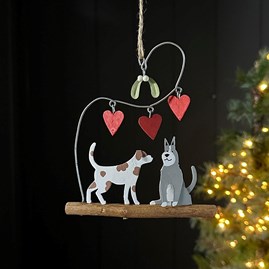 Christmas Decorations Festive Metal Decoration Hanging Dogs And Hearts On Branch Shoeless Joe