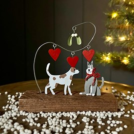 Christmas Table Decorations Festive Metal Decoration Standing Block Dogs And Hearts Shoeless Joe