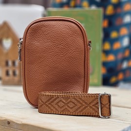 Double Zip Cross Body Bag in Brown Gifts For Women Handbags And Accessory Gifts Double Zip Cross Body Bag Wide Fabric Strap
