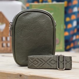 Double Zip Cross Body Bag in Dark Green Gifts For Women Handbags And Accessory Gifts Double Zip Cross Body Bag Wide Fabric Strap