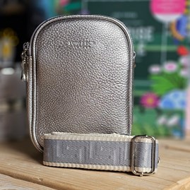 Gifts For Women Handbags And Accessory Gifts Double Zip Cross Body Bag in Silver Grey Wide Strap