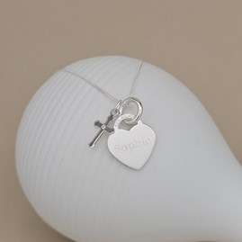 Engraved Silver Heart Necklace With First Holy Communion Cross First holy communion jewellery First Holy Communion gifts for girls necklace engraved heart cross