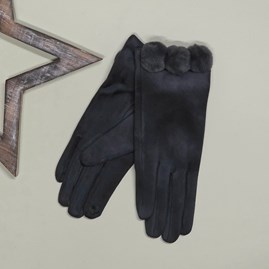 Faux Suede Gloves with Pom Poms in Grey Faux Suede Gloves with Pom Poms in Grey