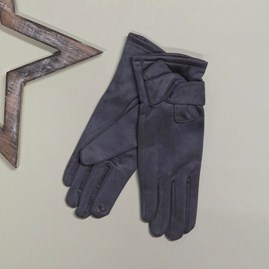 Faux Suede Gloves with Twist Detail in Grey