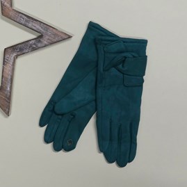 Faux Suede Gloves with Twist Detail in Teal