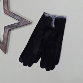 Faux Suede Touch Screen Button Gloves in Black Faux Suede Touch Screen Button Gloves in Black
