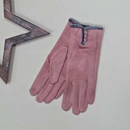 Faux Suede Touch Screen Button Gloves in Dusky Pink