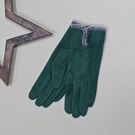 Faux Suede Touch Screen Button Gloves in Green
