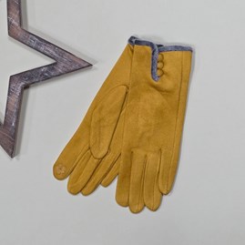 Faux Suede Touch Screen Button Gloves in Mustard Faux Suede Touch Screen Button Gloves in Mustard