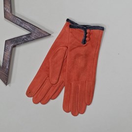 Faux Suede Touch Screen Button Gloves in Orange Faux Suede Touch Screen Button Gloves in Orange