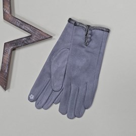 Faux Suede Touch Screen Button Gloves in Silver
