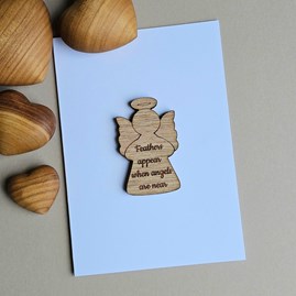 'Feathers Appear...' Pocket Token and Card Wooden Sentiment Token Wooden Keepsake Gift Sentiment Gifts Sentiment Greetings Card