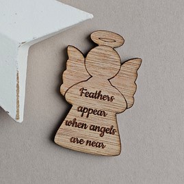 'Feathers Appear When Angels Are Near' Pocket Token Wooden Sentiment Token Wooden Keepsake Gift Sentiment Gifts Pocket Token Gift