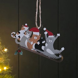 Five Cats on a Sledge Hanging Christmas Decoration Festive Decorations Quirky Novelty Christmas Tree Decoration Metal Hanging Bauble Cat Decorations