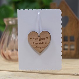 Five Years...Do It All Again' Hanging Heart and Card Wedding Anniversary Greetings Card Wedding Anniversary Gifts 5th Wedding Anniversary