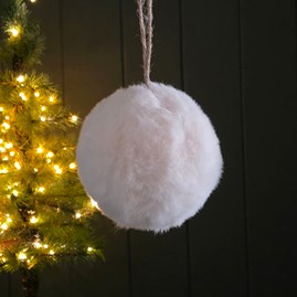 Christmas Tree Decoration White Fluffy Pompom Hanging Decoration Festive Gifts