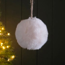 Christmas Tree Decoration White Fluffy Pompom Hanging Decoration Festive Gifts