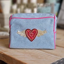 Flying Heart Denim Make-Up Bag